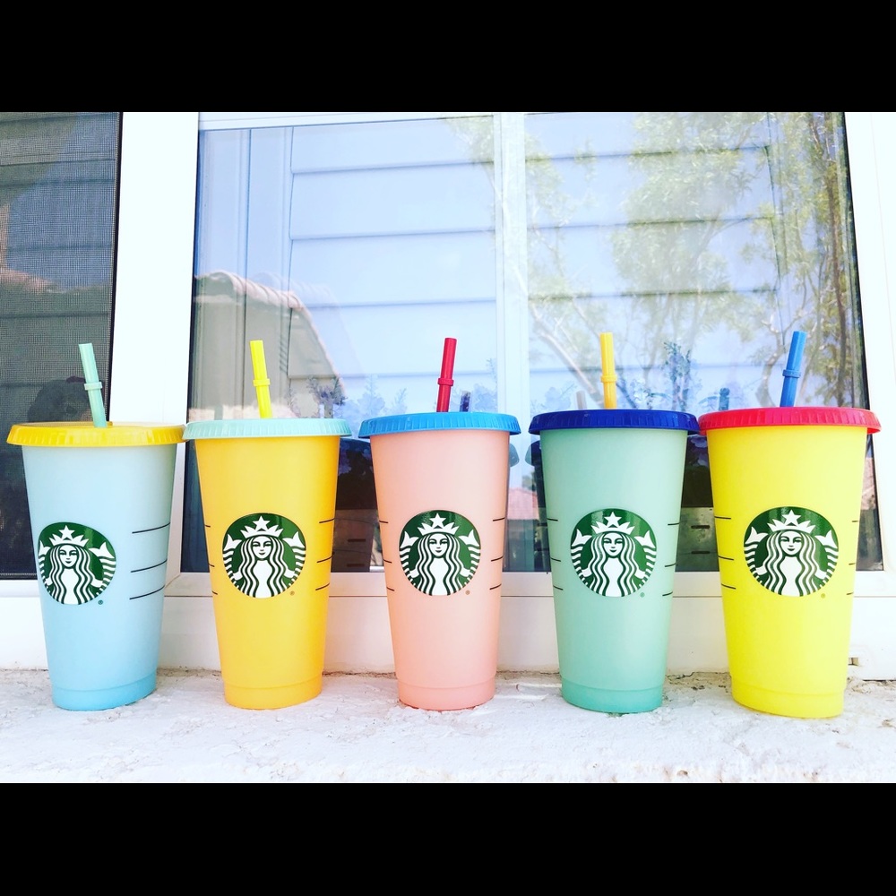 Starbucks colour changing reusable cold cups (5 cups with rids) 2019